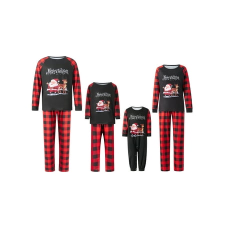 

Youweixiong Christmas Family Matching Pajamas Set Cute Long Sleeve Santa Print Tops Pants PJS Sleepwear for Kids Adults Baby