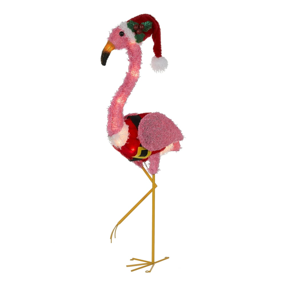 Holiday Time LightUp Fluffy Flamingo Outdoor Christmas Décor, 35 in