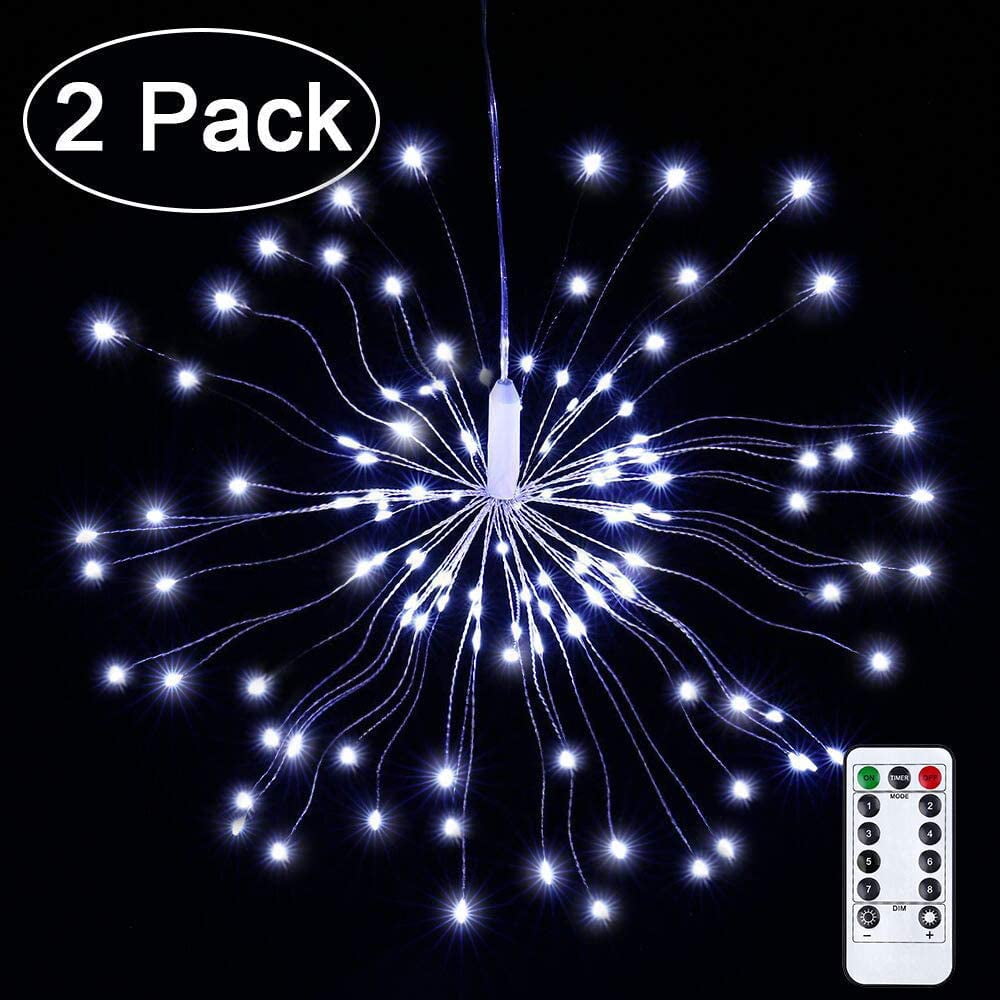 2 Pack Firework Lights led Silver Wire Starburst String Lights 120LED 8