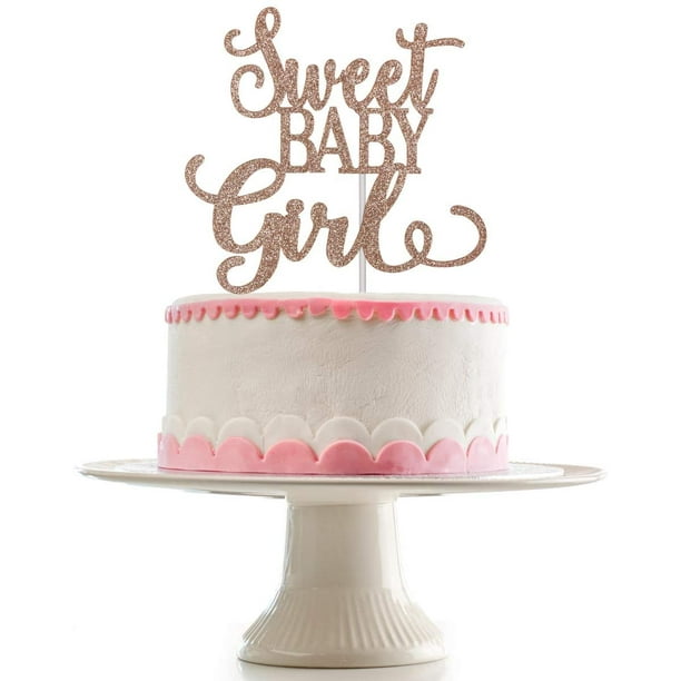 Htooq Sweet Baby Girl Cake Topper Rose Gold Glitter- Sweet Baby Girl Cake Topper For Baby Shower, Its A Girl Cake Toppers, Baby Girl Cake Topper, Baby