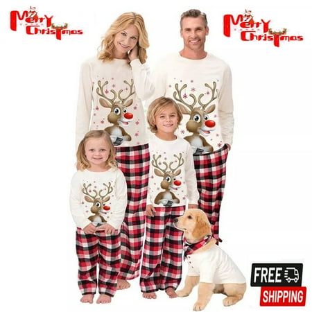 

Gueuusu Family Matching Christmas Pajamas Set Xmas Deer Holiday Pajamas Sleepwear Dad Mom Kids PJs