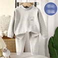 thumbnail image 5 of XRoczxe Kids Thermal Underwear Set, Boys Girls Striped Base Layer Pajamas, Soft Warm Long Sleeve Top & Pants for Winter Sleepwear, 5 of 6