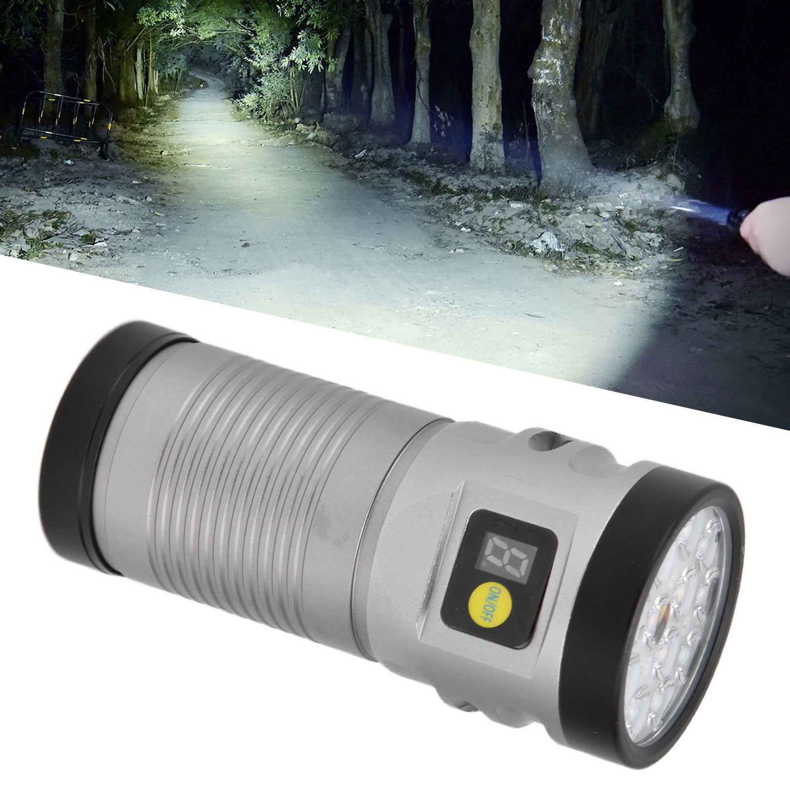 Riousery Brightest 12 LED Flashlight 3000 Lumens Type C Rechargeable 9000mAh Battery 8 Modes IPX67 Waterproof Multifunctional Outdoor Camping Emergency Light Long Range Handheld Torch Grey