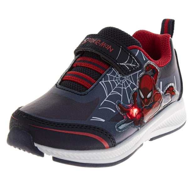 Zapatos Marvel Spiderman con iluminación LED y correa sin cordones, rojo marino