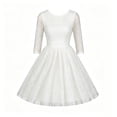 thumbnail image 6 of Guluxicc Glitter Midi Dress for Women Round Neck 3/4 Sheer Sleeve A Line Tulle Cocktail Party Dress, 6 of 7