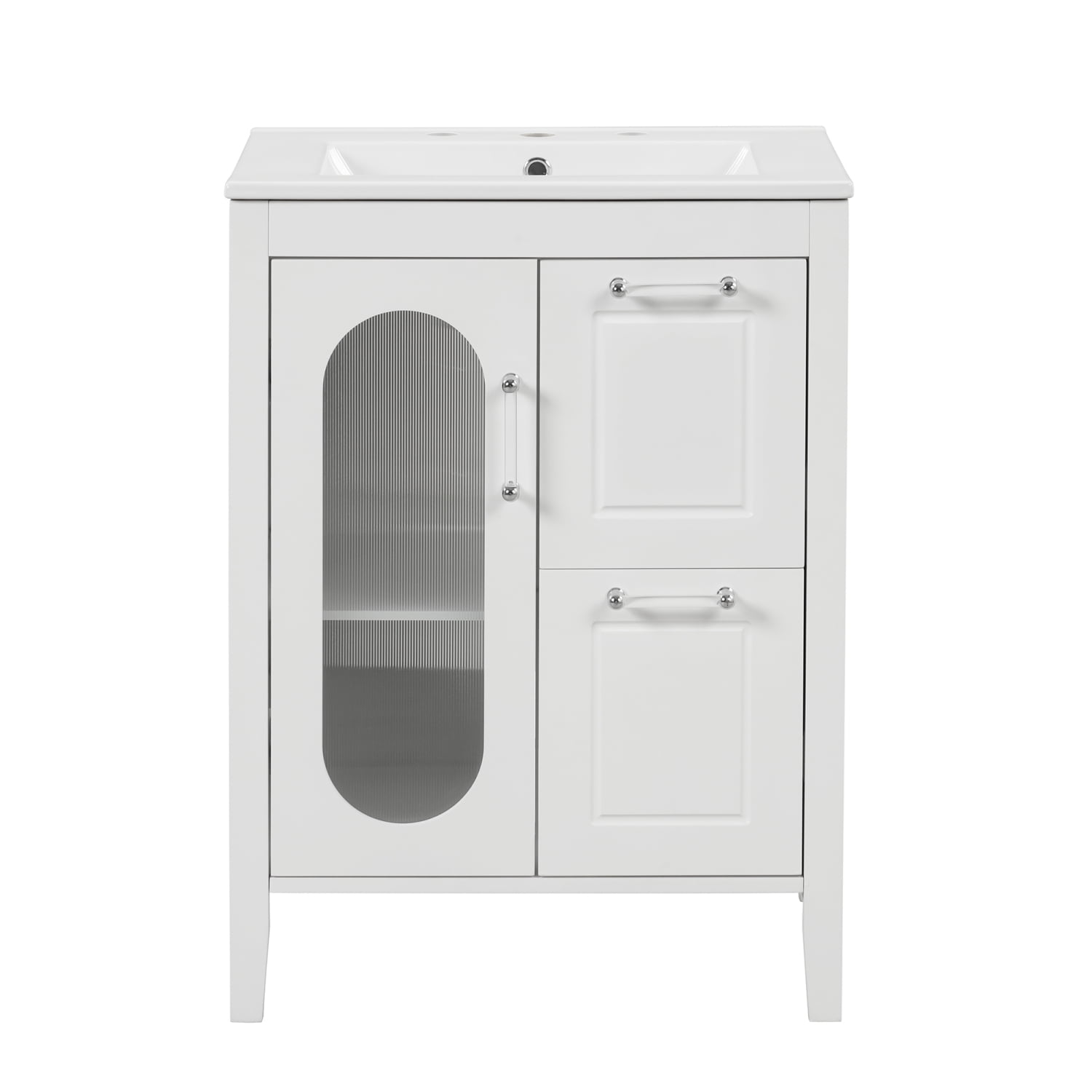 Harper & Bright Designs 24" Bathroom Vanity with Sink, Bathroom Vanity Cabinet with Storage Drawers and Glass Door, Adjustable Shelf, Solid Wood and MDF