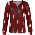thumbnail image 4 of ICHUANYI Clearance Fashion Woman V-Neck Long Sleeve T-Shirt Printing Loose Blouse Zipper Tops(Red, L) ICHUANYI WER2023081106737, 4 of 5