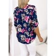 thumbnail image 4 of Mandarin Collar Elbow Sleeve Printed Button Down Blouse for Women Blue Large, 4 of 4