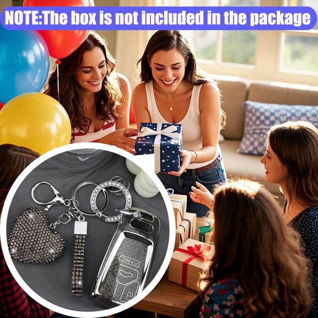 Key Fob Cover with Diamond Keychain Car Key Holder Compatible with Audi A4 A5 A6 A7 A8 /S4 S5 S8 SQ5 SQ7/RS4 RS5 R8 TTRS TTS TT/B9 C8 D5 F5 Q2 Q5 Q7/FY 4M FV, 4 Buttons