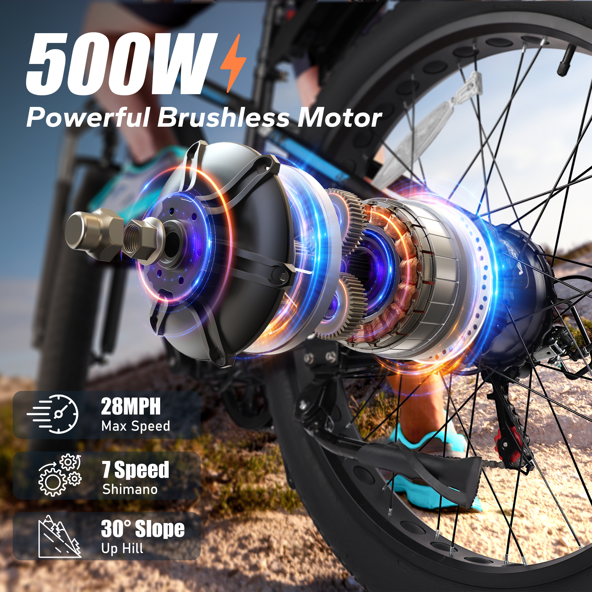 AIRWEST E Bikes - Peak 750W Ebikes for Adults - Fat Tire Electric Bike Up to 25MPH 60+ Miles with 48V 13AH Removable Battery - 26" Electric Mountain Bike Features 7-Speed, Lockable Suspension