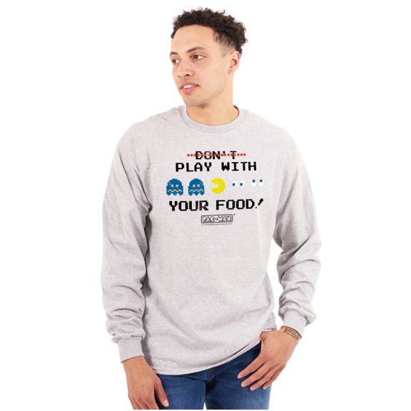 Retro PACMAN Dont Play With Your Food Unisex Plus Size Long Sleeve Shirt Brisco Brands 2X