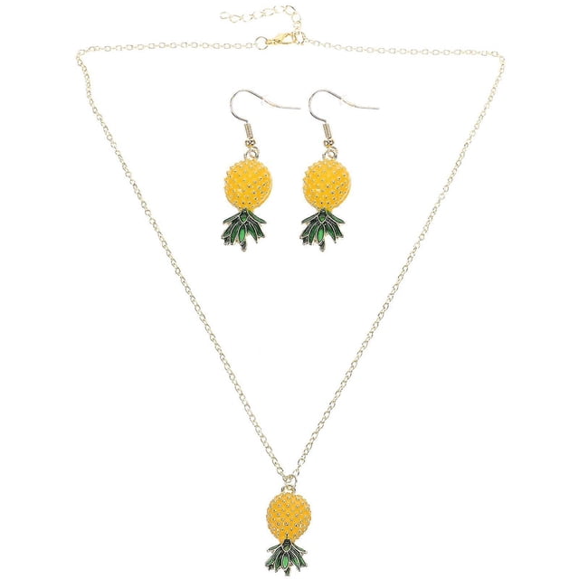 Pineapple Earrings and Necklace Set in Assorted Colors Vintage Fashionable Alloy Jewelry for Women Lightweight and Durable 1 Set