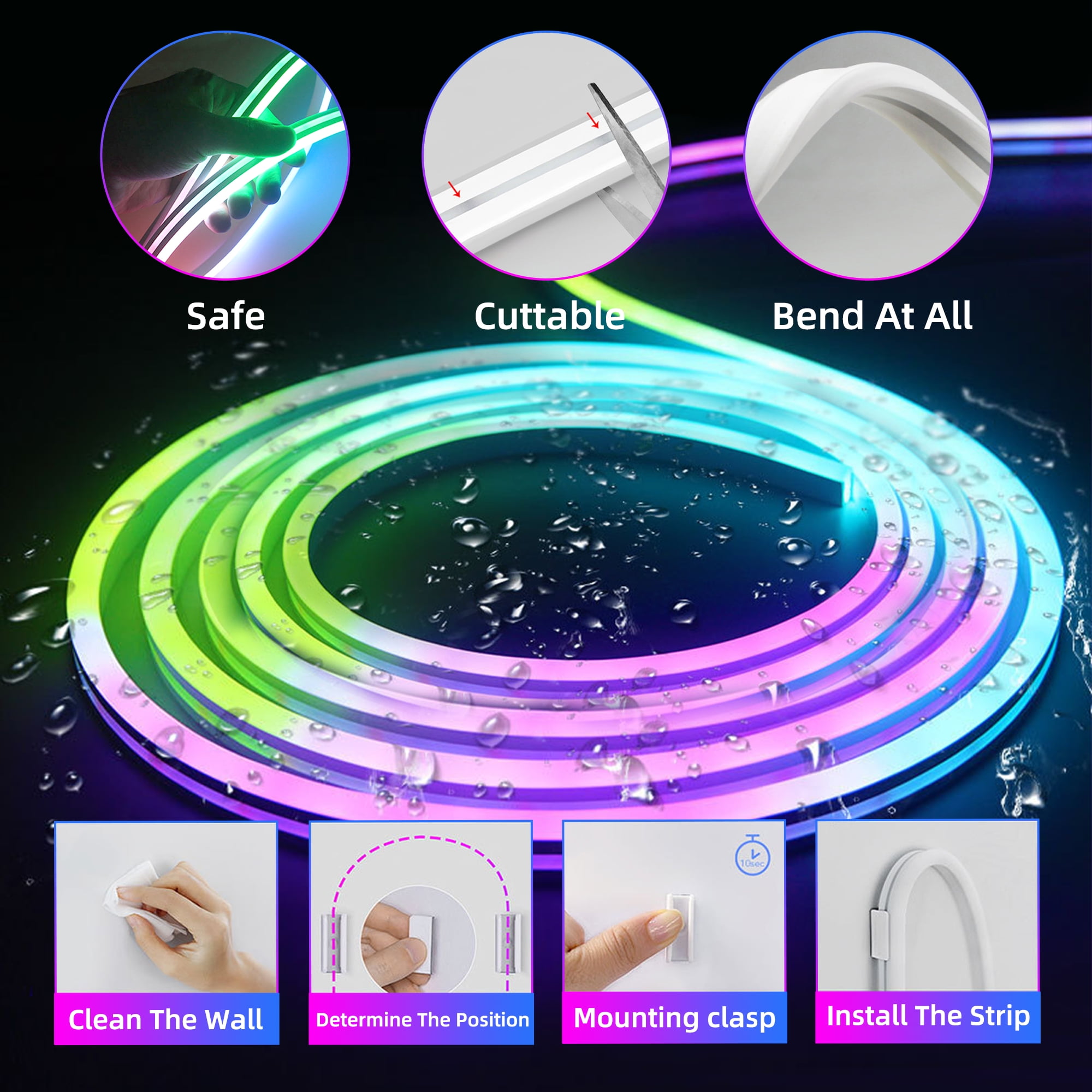 DAYBETTER 16.4ft LED Neon Rope Lights Music Sync,20Key Remote/APP Control,DIY Design,IP67 Waterproof LED Strip Lights for Bedroom Living Gaming Room Outdoor Decor