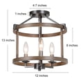 thumbnail image 2 of LNC 3-Light Farmhouse Distressed Brown Drum Wood and Matte Balck Candle Shade Semi-Flush Mount for Laundry, 2 of 10
