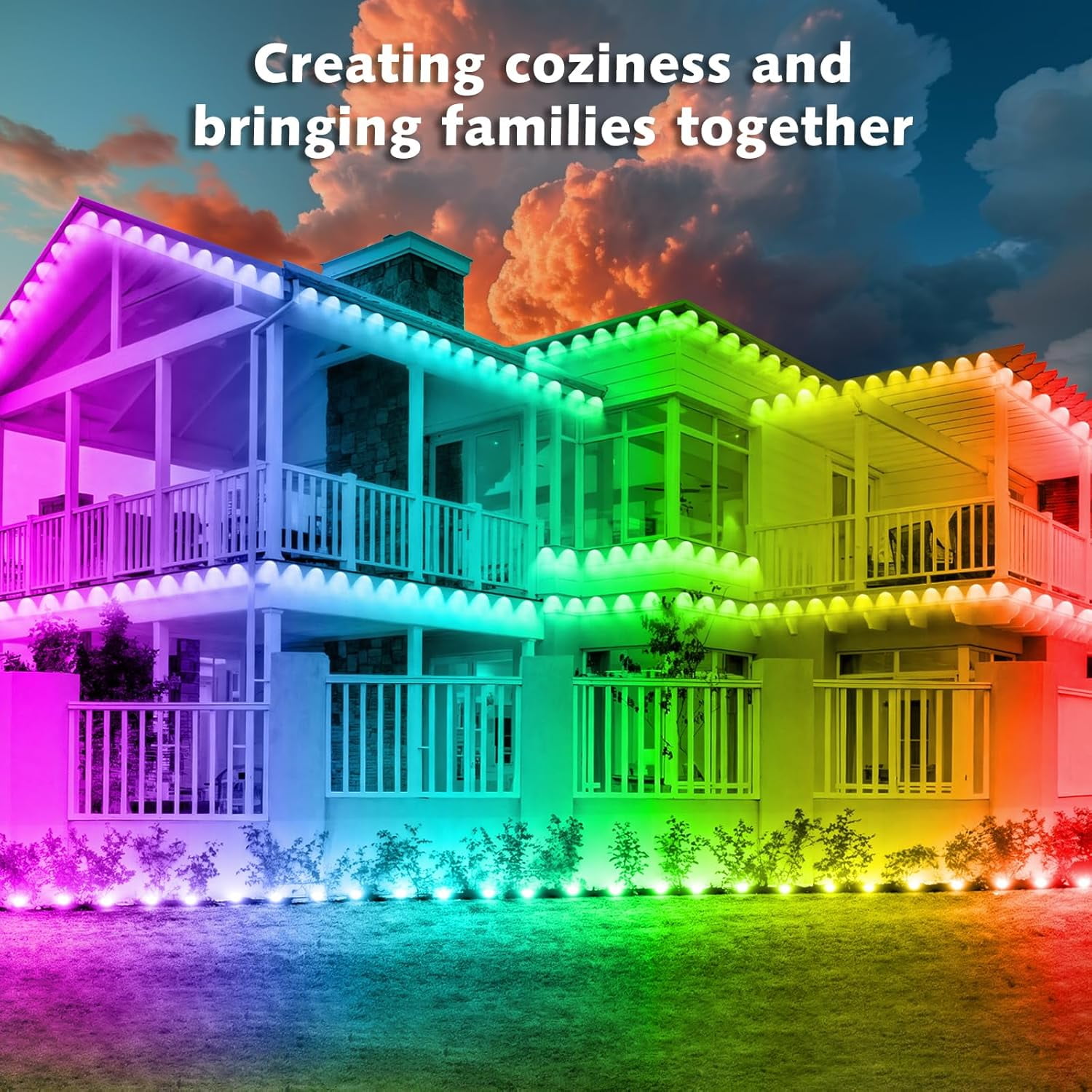 CHARKEE 100FT Permanent Outdoor Lights for House, RGB LED Eaves String Lights with 63 Scene Modes APP/Remote Control Under Eave Lighting Decor