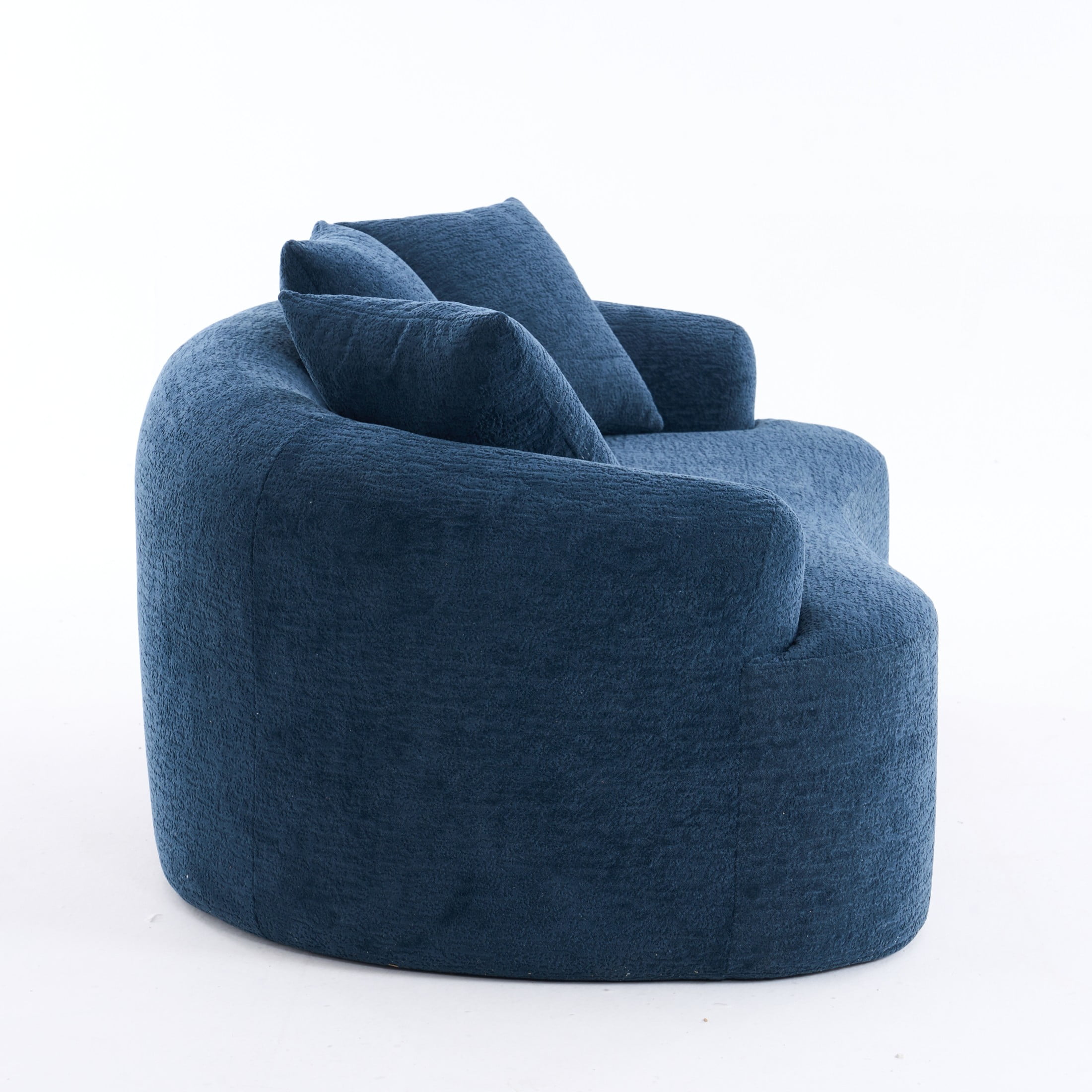 Noble House Arlyn 65" Curved Loveseat Sofa with Pillows, Chenille Compact Compression Couch for Small Spaces, Blue
