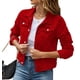 thumbnail image 3 of Chaquetas vaqueras ajustadas para mujer, abrigo informal de manga larga con solapa, botones y bolsillo en el pecho, color liso, moda de otoño, 3 of 4