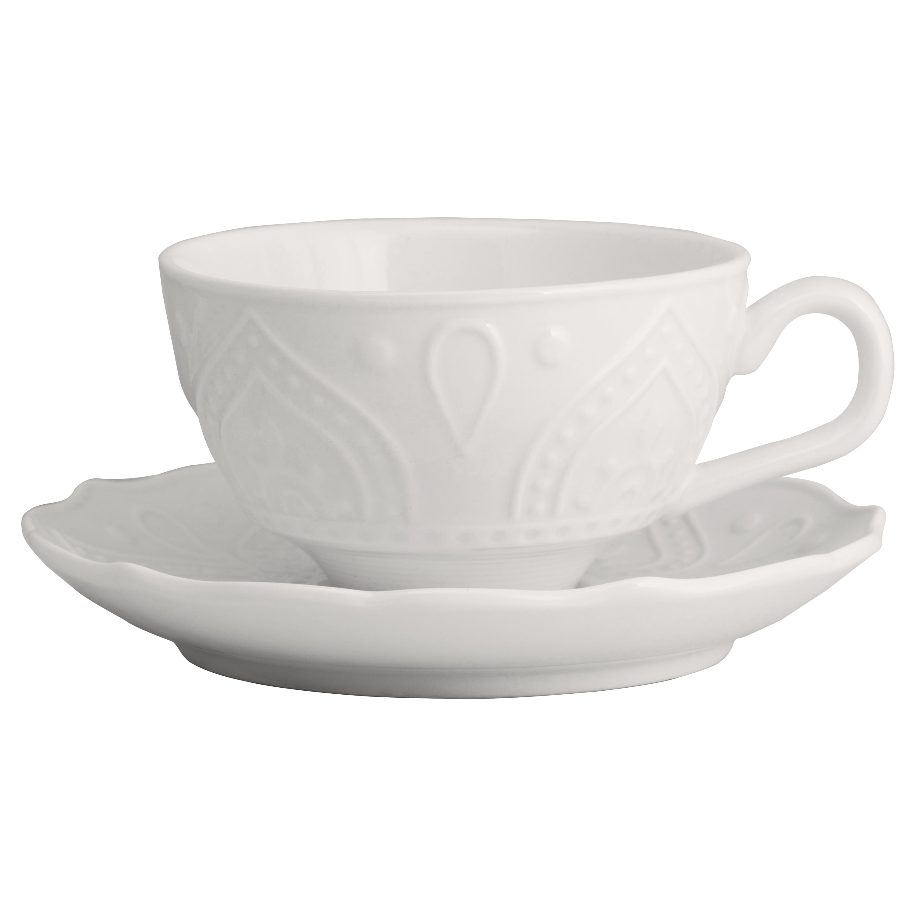 10 Strawberry Street Dahlia Porcelain Cup & Saucer, Set of 6, White
