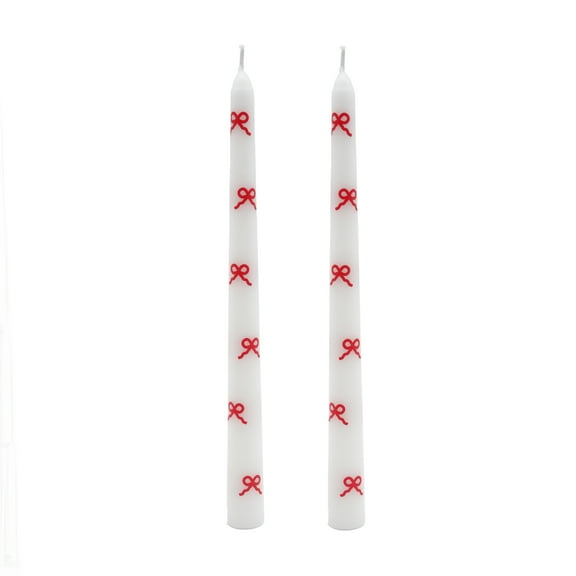 My Texas House Valentine 10" Red Bow & White Taper Candles, Unscented, 2 Count