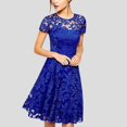 thumbnail image 2 of Womens Crew Neck Long Sleeve Spring Fall Dresses,Women's Summer Casual Solid Color O-neck Side Zipper Short-sleeve Stitching Lace With A-line Dress Blue, 2 of 7