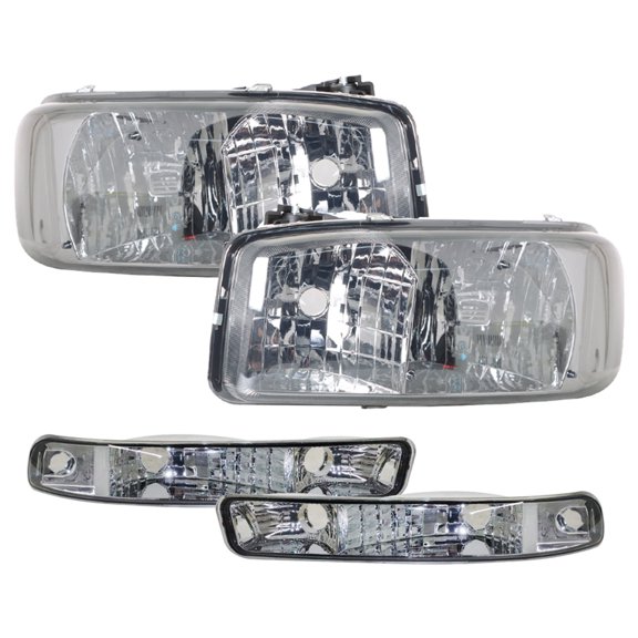 Labwork A Pair of Headlights Assembly Replacement for 1999-2007 GMC Sierra 1500/2000-2006 Yukon Smoked Lens Projector Headlamps Left and Right Side