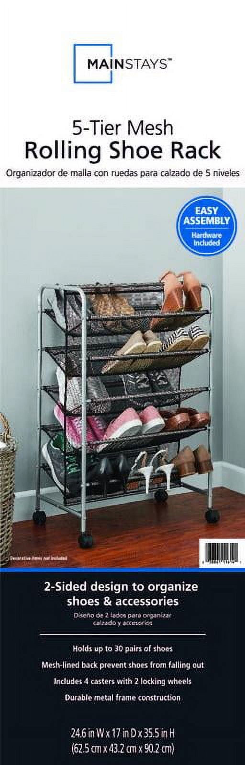 Mainstays 5-Tier Metal Mesh Shoe Rack Organizer, 30-Pair Capacity, Black