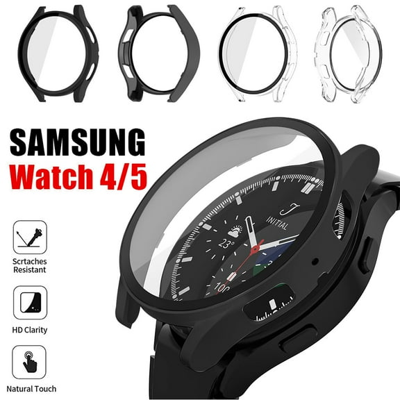 For Samsung Galaxy Watch 5 & Watch 4 40mm Tempered Glass Protector Screen Case Full Hard PC Ultra-Thin Scratch Resistant Protective Cover, Black