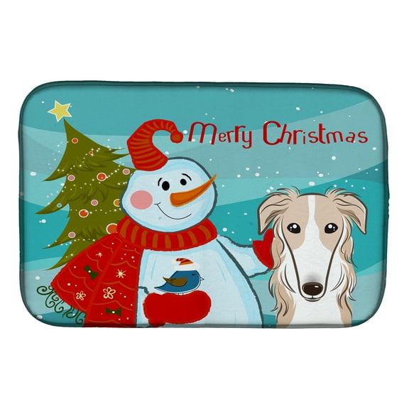 Snowman with Borzoi Dish Drying Mat