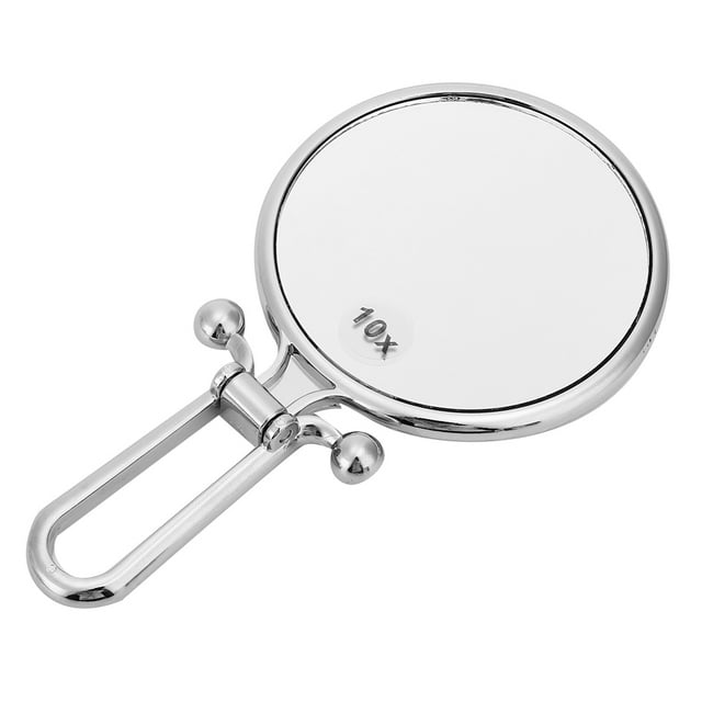 Espejo de maquillaje de doble cara con aumento de 10x, plegable, de mano, para casa y viajes (plateado).