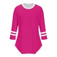 thumbnail image 5 of Plus Size Tops for Women under $5 3/4 Sleeve Color Block Round Neck Solid Color Casual Top Hot Pink XL, 5 of 5