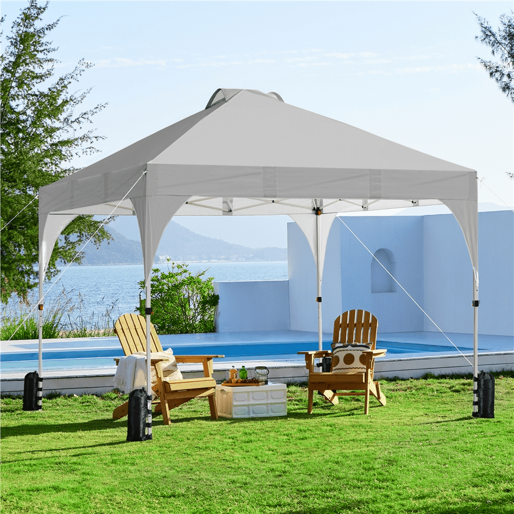 Alden Design Outdoor Canopy Tent with Stakes Ropes Sandbags Wheeled Bag for Patio, Light Gray