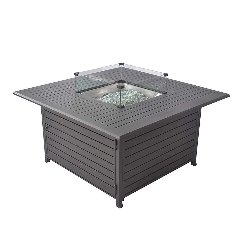 Legacy Heating Fire Table with Glass Wind Guard with Cover and Table