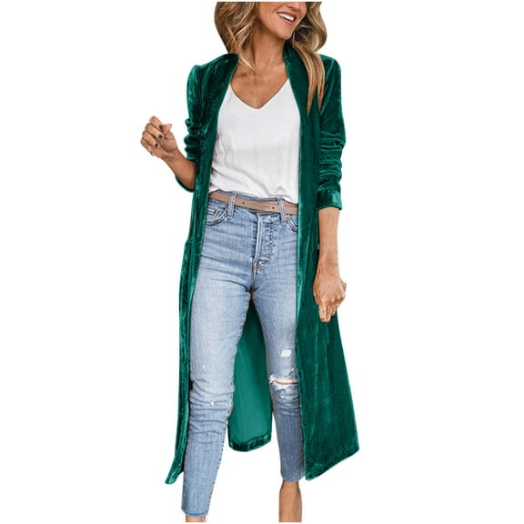 Scyoekwg Womens Coats And Jackets Trendy Loose Solid Color Jacket Casual Coat Long Sleeve Velvet Trench Coat Long Cardigan Jacket (Army Green,M)
