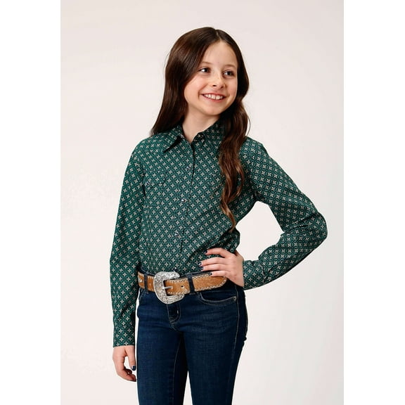 Roper Girls Long Sleeve Snap Croshort Sleeve Walk Foulard Western Shirt