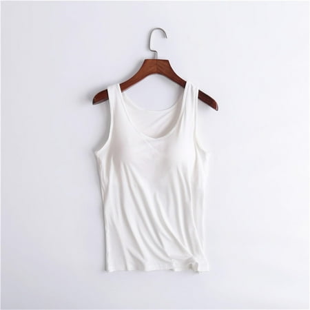 Nokdvo Built In Bra Tank Tops for Women Camisole Adjustable Spaghetti Strap Shelf Bras Yoga Workout Plus Size Padded Undershirts Beige 2XL
