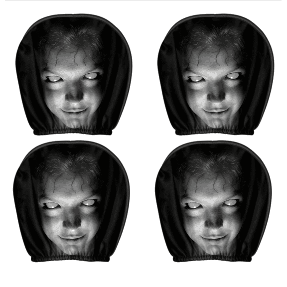 4 Pack Scary Headrest Covers for Cars, Upgraded Snug Fit Car Headrest Cover, Breathable Polyester Spooky Ghost Face Auto Seat Protector for Halloween Car Decorations & Vehicle Accessories