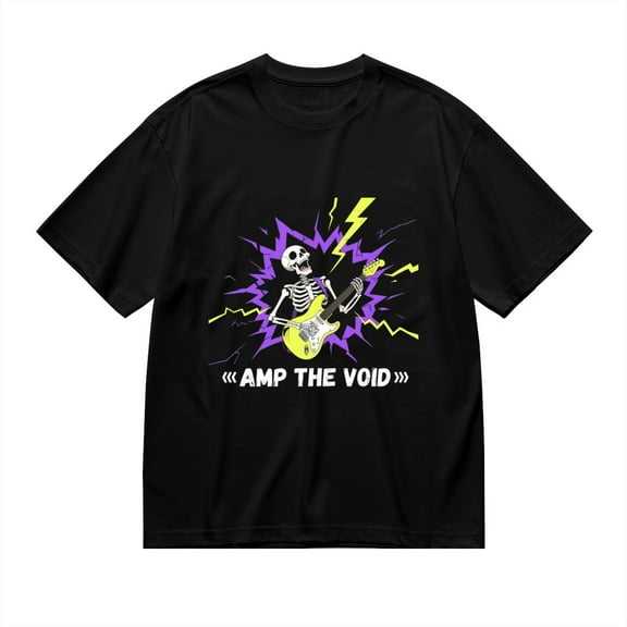 Black T Shirts for Men, Amp The Void,Skeleton With Guitar Print 1 Mens Graphic Tees, 24013743,S
