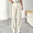 thumbnail image 5 of BILIKEYU Women's Solid Color Long Pants Straight Leg Loose Temperament Casual Pants Daily Commuting Trousers, Crepe Pants for Women, Loose Work Pants for Women, Capri Pants for Women Plus Size, 5 of 7