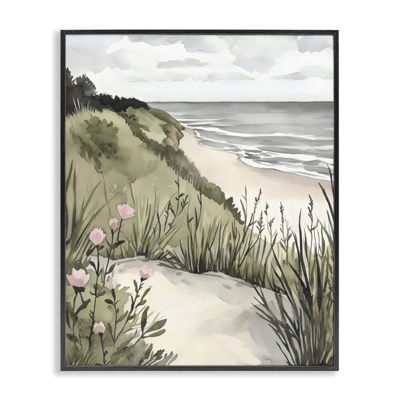 Stupell Industries Coastal Calm on Sandy Dunes Black Framed Giclee Art, design by Riley B