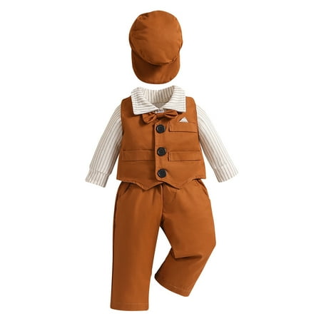 

Bjutir Cute Outfits Set For Boys Girls Toddler Long Sleeve Shirt Tops And Pants Vest Coats Hats 4Pcs Child Kids Gentleman Bowtie Set&Outfits Overalls