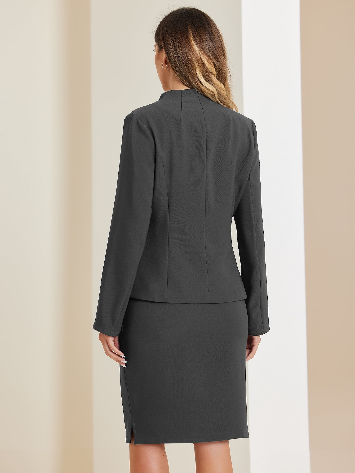 DARING DIVA Women's 2-Piece Business Blazer Pencil Skirt Suit Set M Dark Grey