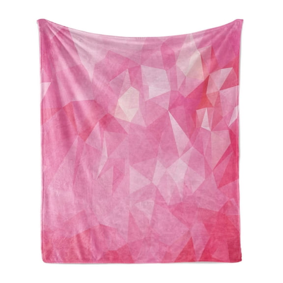 Pink Soft Flannel Fleece Blanket, Abstract Polygonal Design with Fractal Look and Triangles in Pink Shades, Cozy Plush for Indoor and Outdoor Use, 70" x 90", Pale Pink and Hot Pink, by Ambesonne