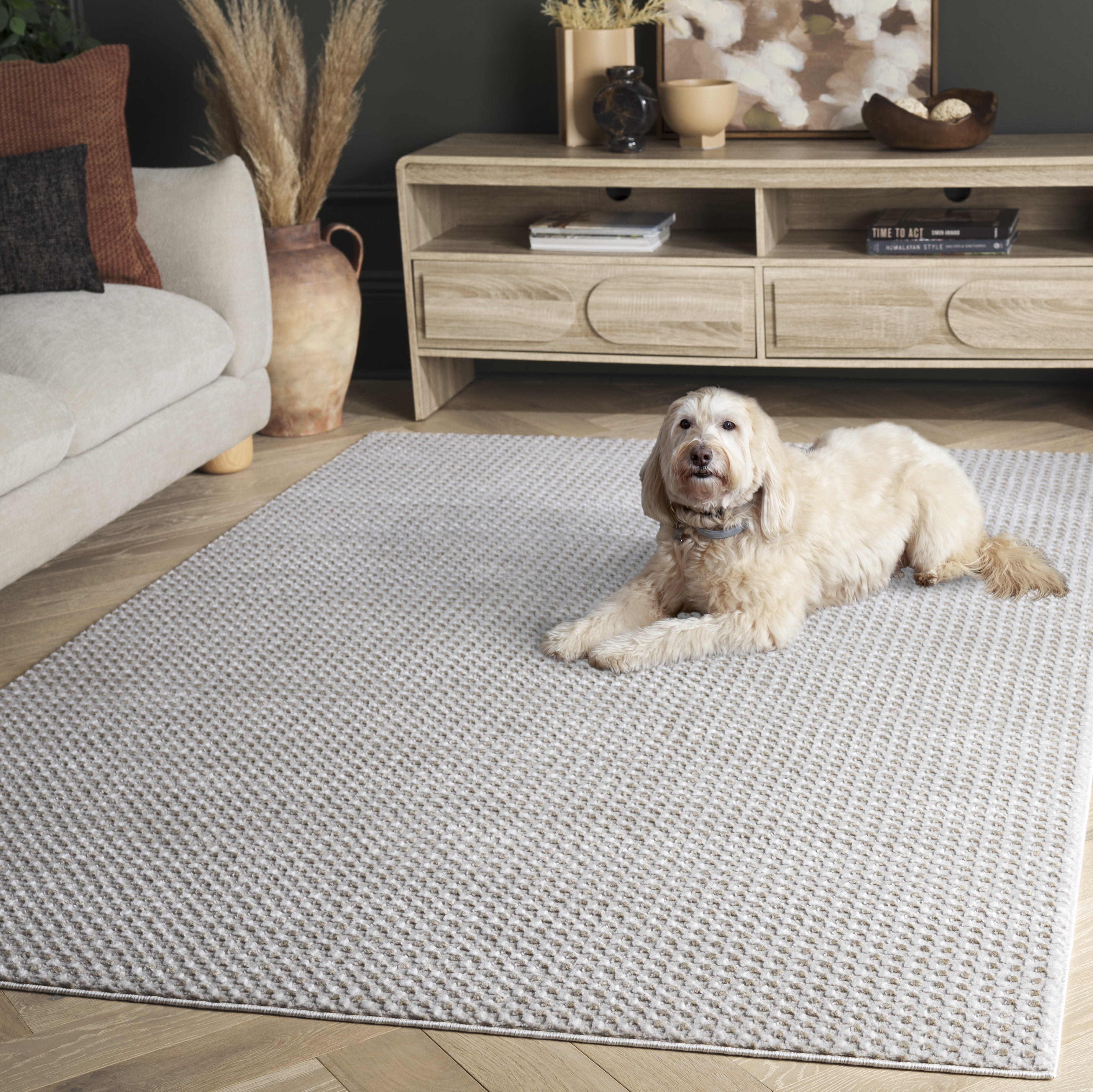 SAFAVIEH Slate Asteria Geometric Area Rug, Beige/Ivory Grey, 5'3" x 7'6"