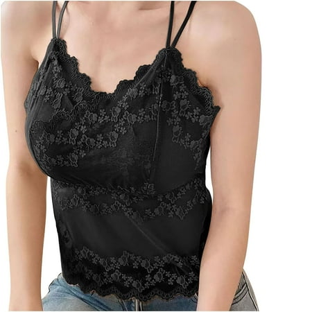 Gamivast Lace Bralette for Women V Neck Camisole Sexy Lingerie Spaghetti Strap Summer Lace Sleeveless Tank Tops Floral Printed Basic Cami Tee Shirts Black M Lencería Sexy Para Mujer Clearance Sales