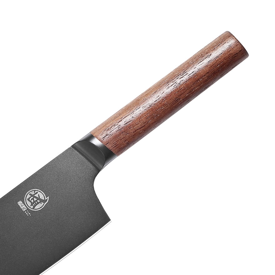 MITSUMOTO SAKARI 7 inch Japanese Nakiri Chef Knife, Professional Black Titanium Coated Vegetable Kitchen Knife