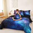thumbnail image 4 of Manfei Purple Blue Celestial Nebula 7-Piece Twin Bedding,Sparkling Stars Print Bedding Comforter Set,Black Reversible, 4 of 7