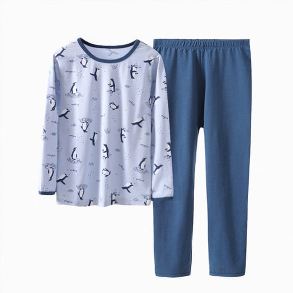 NIEWTR Children 2PC Outfit Set Toddler Baby Long Sleeve Round Neck Tee Paired with Soft Elastic Long Pants Cozy Pajamas for 2T-6T(A-Navy,9-10 Years)