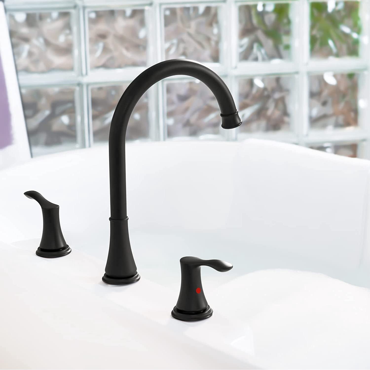 PARLOS High Arc 2-Handle Widespread Roman Tub Faucet with Valve & Faucet Supply Lines, Matte Black
