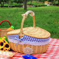 thumbnail image 4 of Picnic Basket with Liner, Wooden Lid Picnic Basket, Vintage Style Wicker Picnic Basket with Collapsible Woven Handles for Picnic, Camping, Outdoor, Valentine's Day, Thanksgiving, Birthday Daisy, 4 of 9