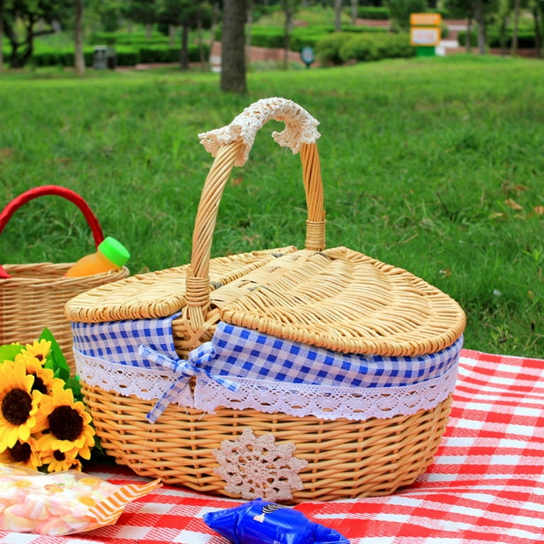 Picnic Basket with Liner, Wooden Lid Picnic Basket, Vintage Style